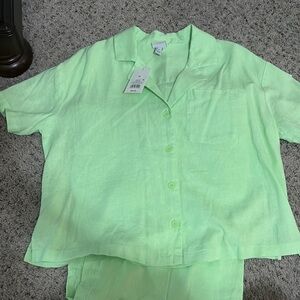 Light Green Button-Up Shirt and Pants Set